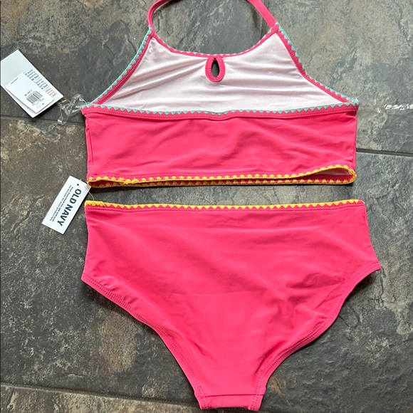 Old Navy Pink Kids Halter Bikini with Yellow and Blue Trim- NWT - Picture 5 of 6